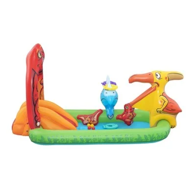 bestway jurassic splash play center 1 pool 3 fish shaped rings 1 triceratops ring target 1 pteranodon ball catch 1 pteranodon 1 t-rex 4 play balls repair patch age 2
